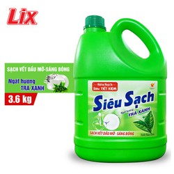 Nước rửa chén Lix siêu sạch hương trà xanh can 3,6 kg  Thùng 4 can